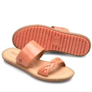 Born Morena Women's Braided Leather Slip-On Handcrafted Flat Sandals Orange 8